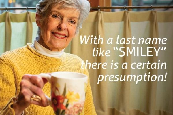 Bonnie Smith smiling drinking coffee