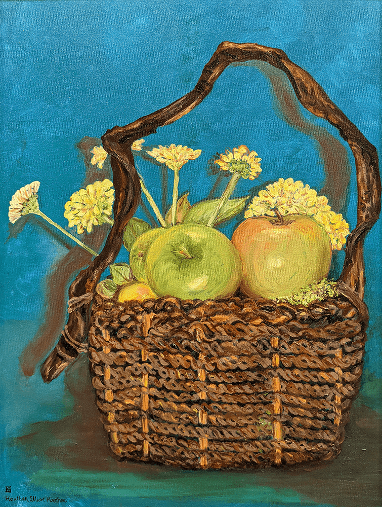 Heather Kircher, Untitled Painting Apples and Flowers in a basket