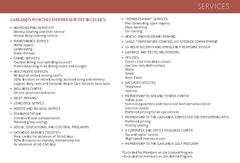 The Garlands Services List