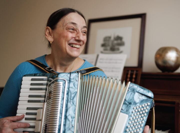 Marie playing the accordion