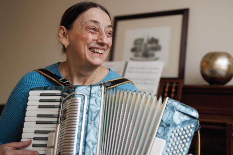 Marie playing the accordion