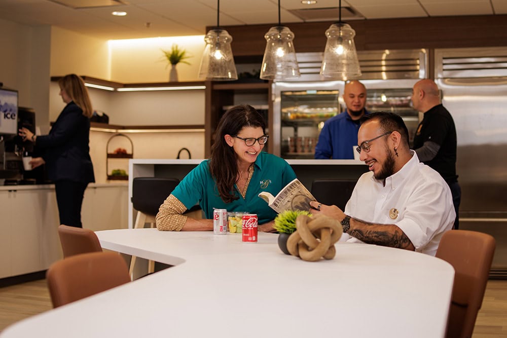 Employees in the break room