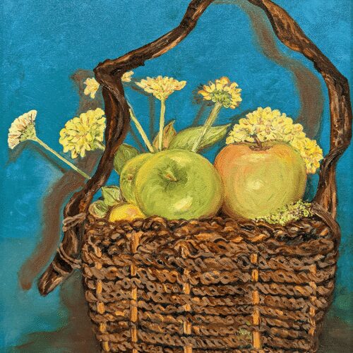 Heather Kircher, Untitled Painting Apples and Flowers in a basket
