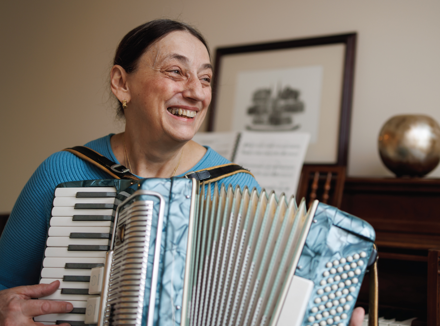 Marie playing the accordion