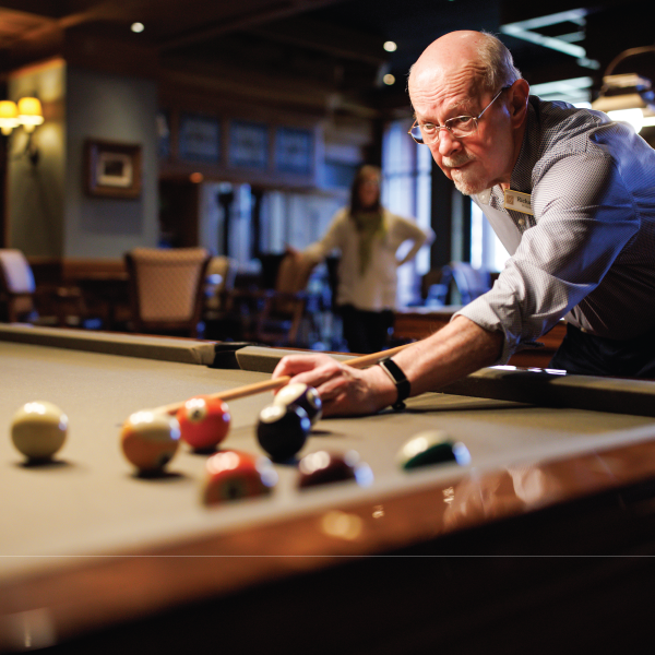 Garlands Overview and Moving Made Easy Seminar 3 senior man shooting pool